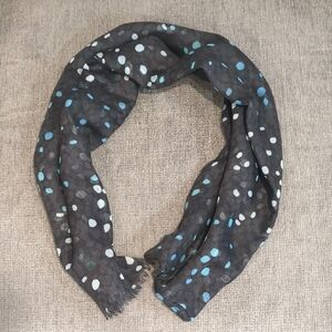 Elegant Black Scarf With Grey and Teal Polka Dot